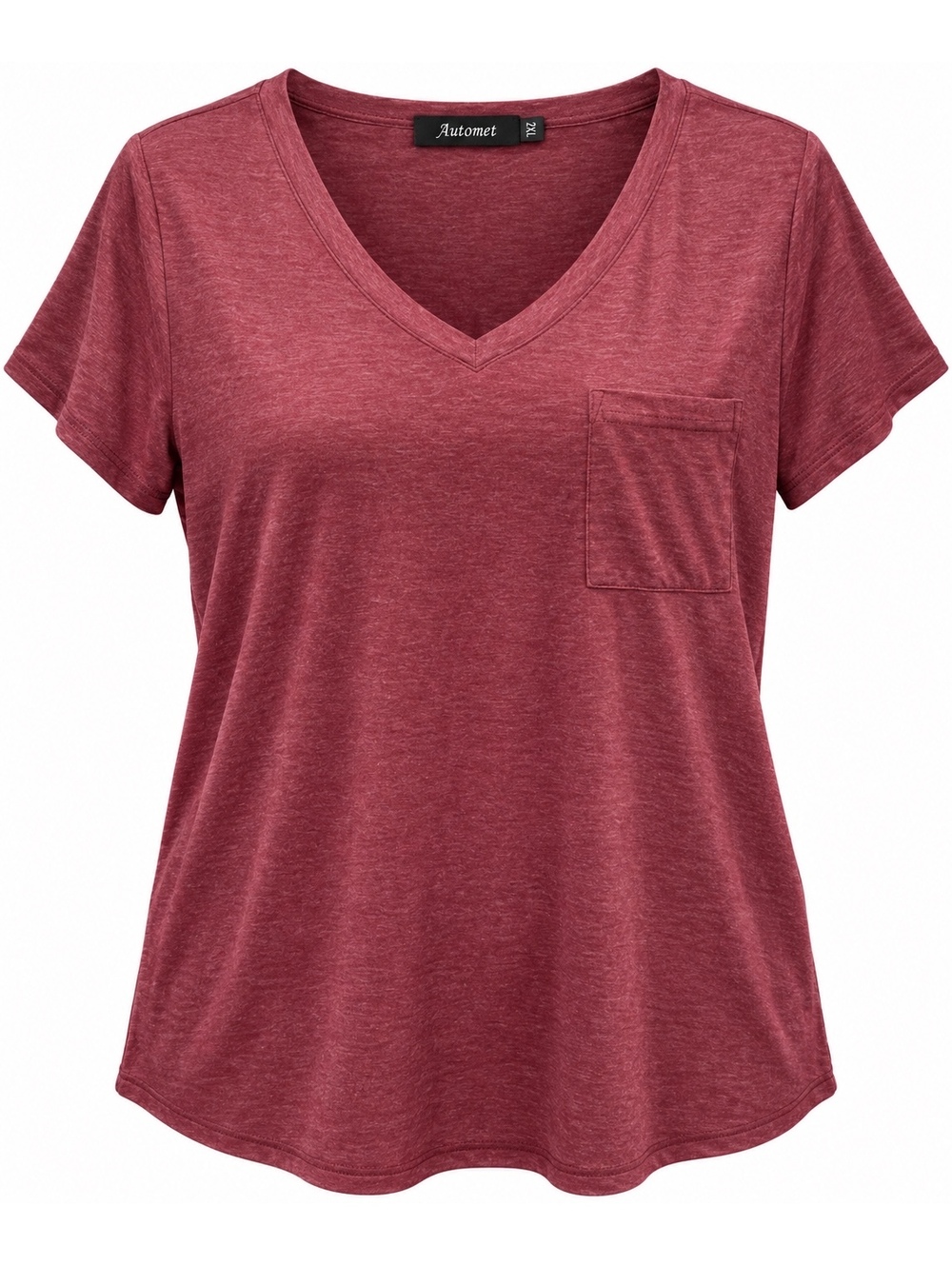 AUTOMET Women’s 2XL Burgundy V-Neck Pocket T-Shirt Soft Stretch Casual Tee